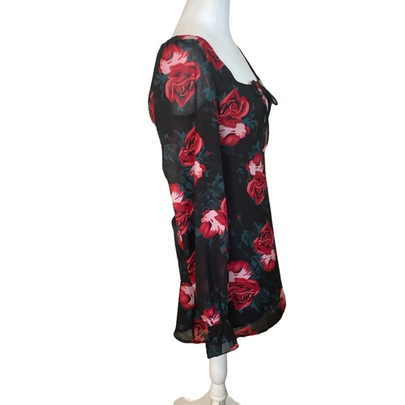 Princess Polly Bayford Long Sleeve Mini Dress Red Black Roses US Size 6 NWT - Picture 7 of 16
